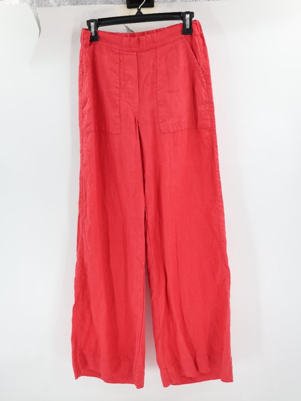 Frank & Eileen Pants Women XS L31 Pull On Wide Leg Linen High Rise Pockets Coral